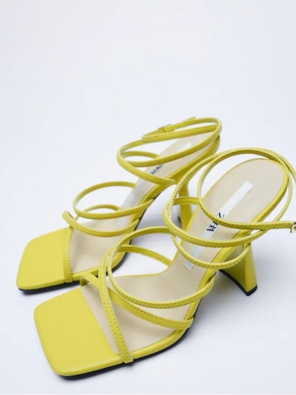 Zara Yellow Strappy Block Heel Sandals